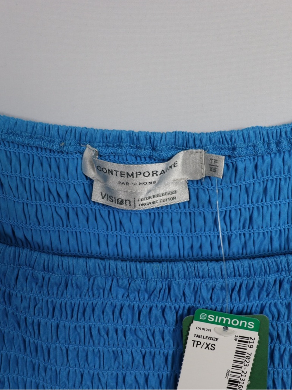 Contemporaine Smocked Puff Sleeve Top Blue Size Small NWT - Picture 5 of 9
